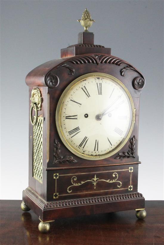 A Regency brass inset mahogany hour repeating bracket clock, 19.5in.